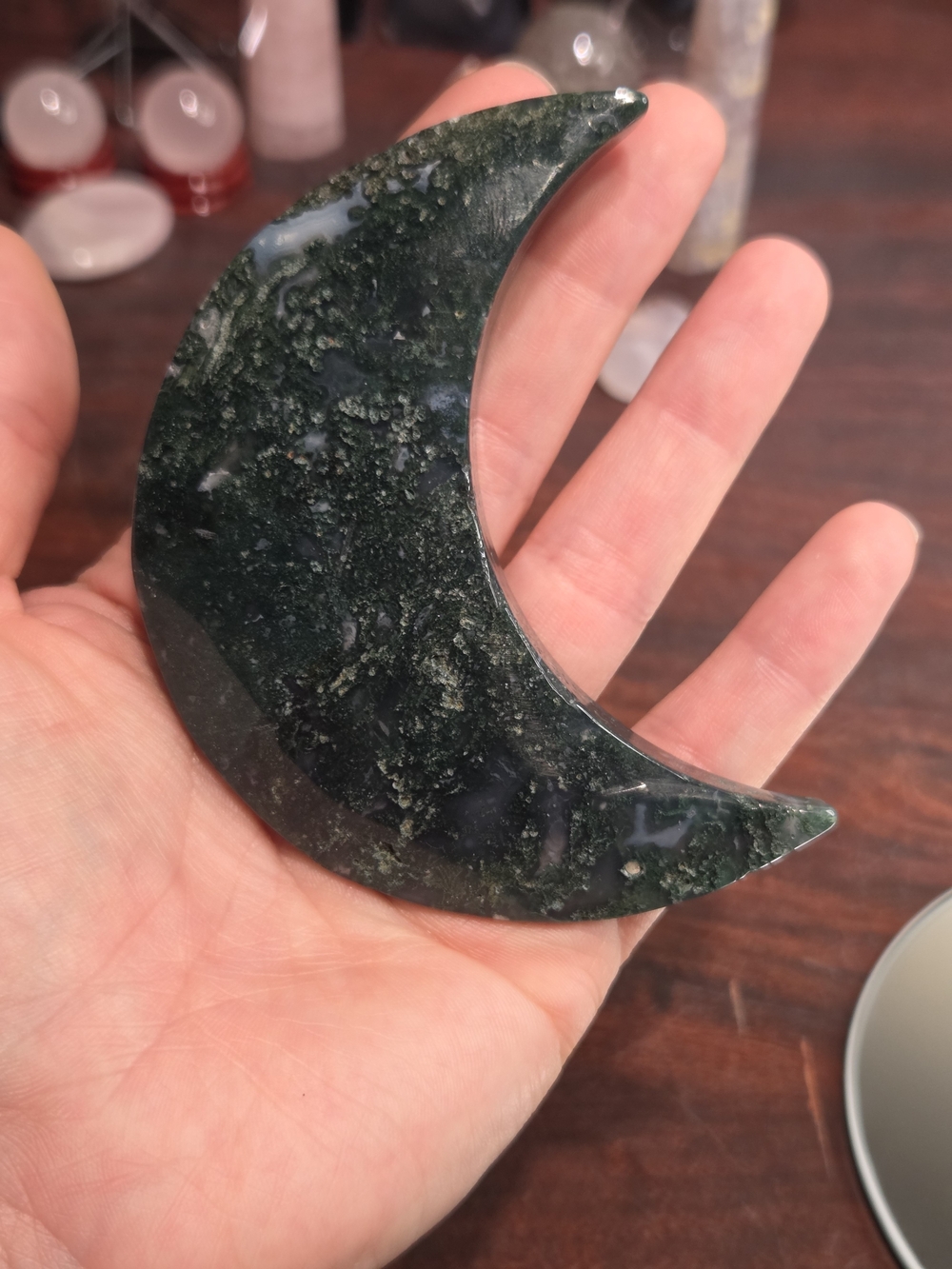 Moss Agate Crescent Moon - Picture 15 of 16